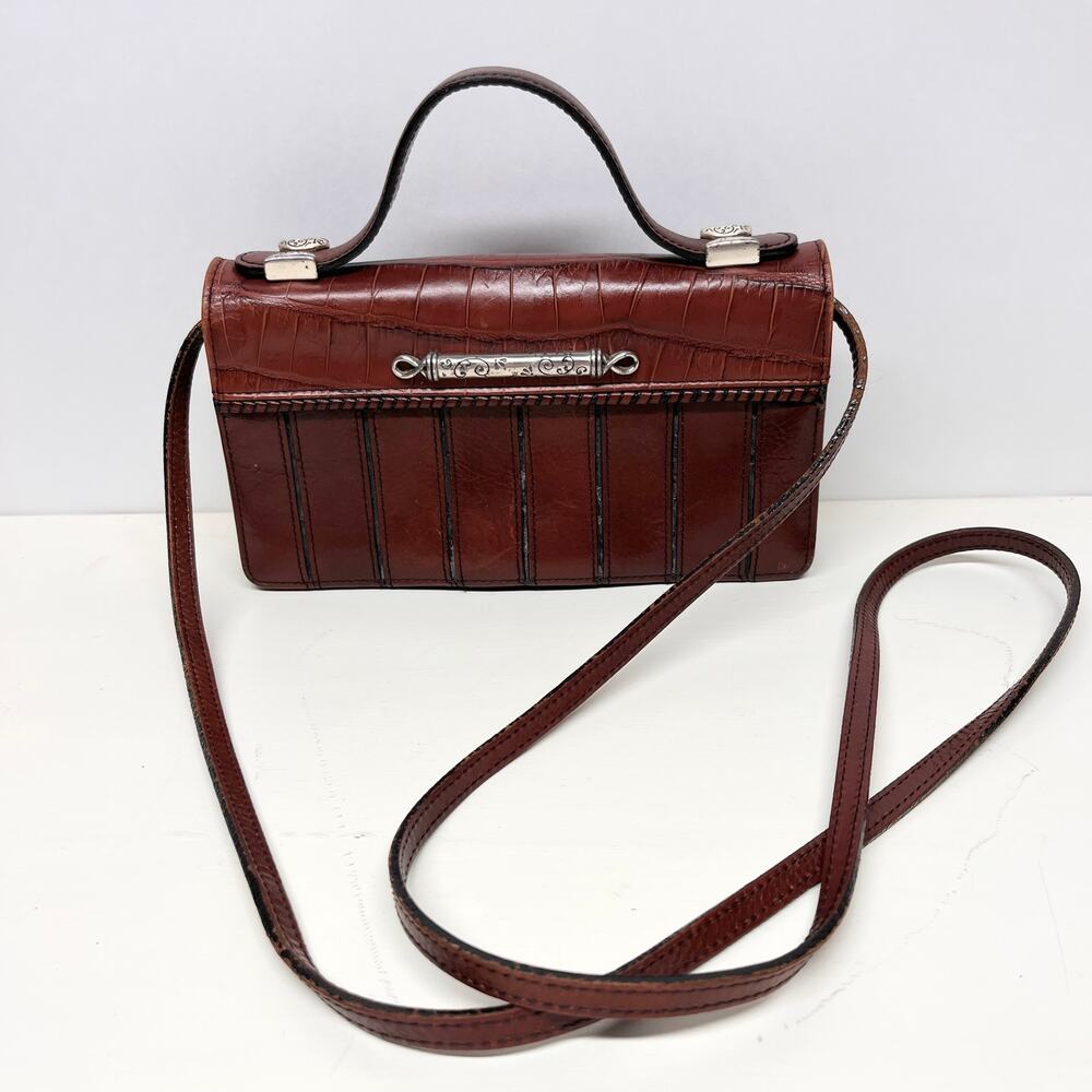 Brighton Croc Embossed Leather Accordion Crossbody Bag